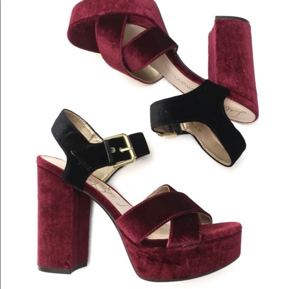 Wine Black Velvet Platform Libby Edelman Sandals - Picture 2 of 7